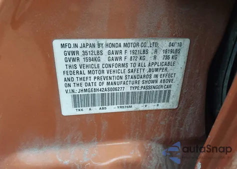 2010 Honda Fit Sport z USA, uszkodzony, nr VIN JHMGE8H42AS006277